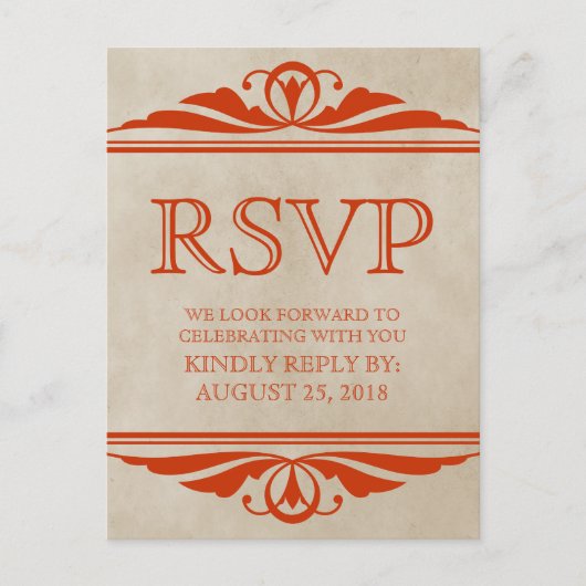 Oranje Elegant Deco RSVP Briefkaart (Voorkant)