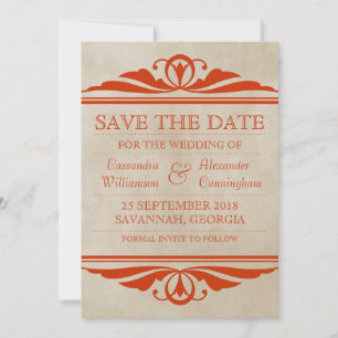 Oranje Elegant Deco sparen de Datum uitnodigen Save The Date