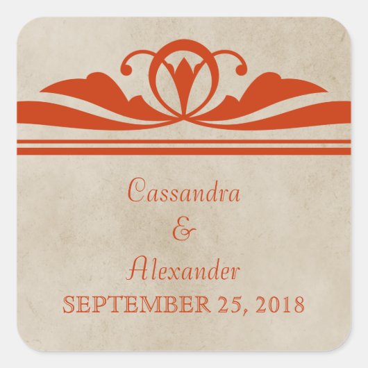 Oranje Elegant Deco Wedding Stickers (Voorkant)