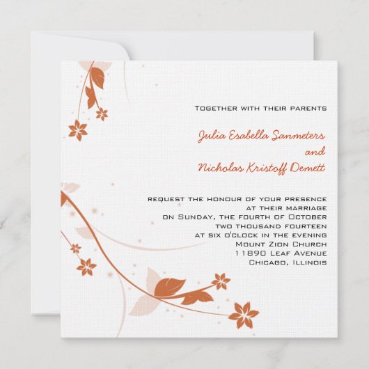 ORANJE ELEGANT LINEN WEDDING Invitation Kaart (Voorkant)