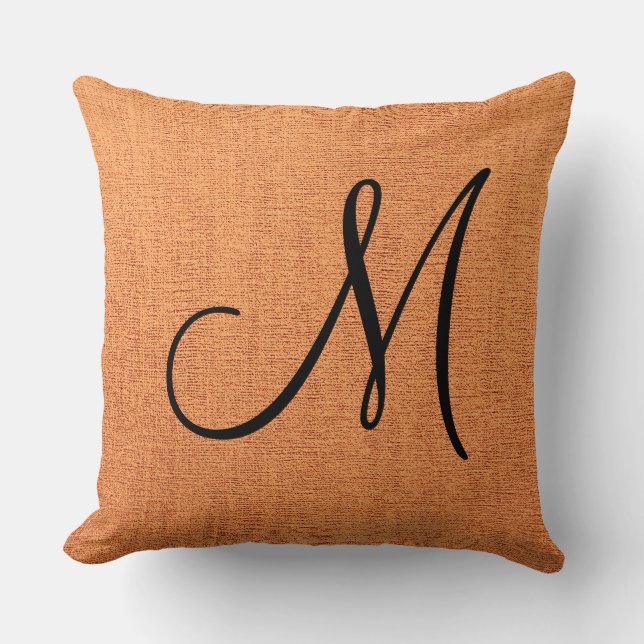 Oranje Elegant Monogram Canvas-Uitzicht Kussen (Voorkant)