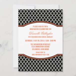 Oranje Elegant Quatrefoil Afstuderen Invitation Kaart