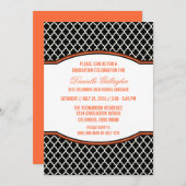Oranje Elegant Quatrefoil Afstuderen Invitation Kaart (Voorkant / Achterkant)