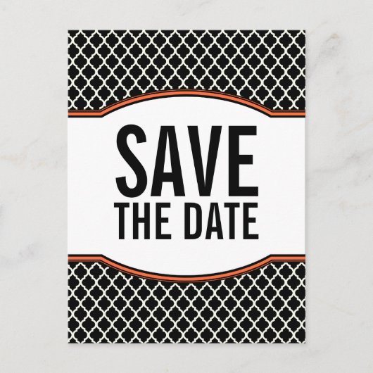 Oranje Elegant Quatrefoil Save the Date Briefkaart (Voorkant)