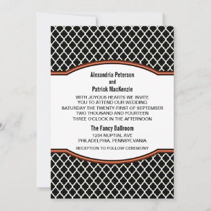 Oranje Elegant Quatrefoil Wedding Invite Kaart