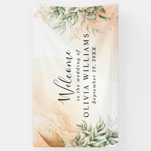 Oranje Elegant romantische eucalyptus bladeren roe Spandoek (Verticaal)