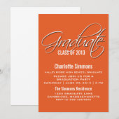 Oranje Elegant Script Afstuderen nodigt uit Kaart (Voorkant / Achterkant)