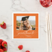 Oranje Elegant Script Photo Graduation Party Servet (Insitu)