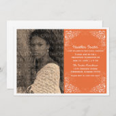 Oranje Elegant Swirls Foto Afstuderen Uitnodigen Kaart (Voorkant / Achterkant)