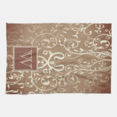 Oranje Elegante bloeiende monogram handdoek (Horizontaal)