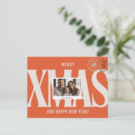 Oranje elegante gepersonaliseerde kerstgroet briefkaart (Staand voorkant)