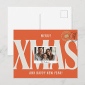 Oranje elegante gepersonaliseerde kerstgroet briefkaart (Voorkant / Achterkant)