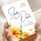 Oranje elegante moderne bruiloft bespaar de datum magneet