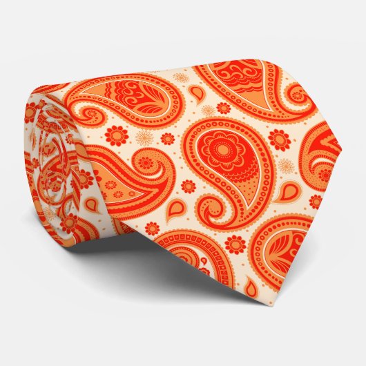 Oranje elegante  paisley stropdas (Opgerold)