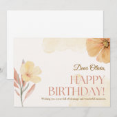 Oranje Elegante Waterverf Bloemen Verjaardag (Voorkant / Achterkant)