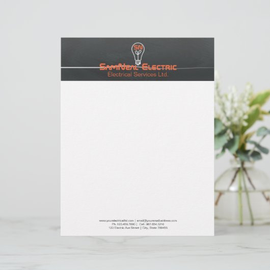 Oranje elektricien - logo lightbulkontwerp briefhoofd (Staand voorkant)