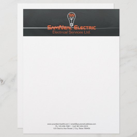 Oranje elektricien - logo lightbulkontwerp briefhoofd (Voorkant / Achterkant)