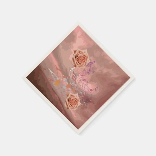 Oranje en abrikozenachtige Rozen & muziek Ecru Coc Servetten (Hoek)