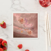 Oranje en abrikozenachtige Rozen & muziek Ecru Coc Servetten (Insitu)