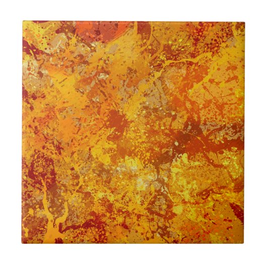 Oranje en Amber Paint Splatter Abstract Tegeltje (Voorkant)