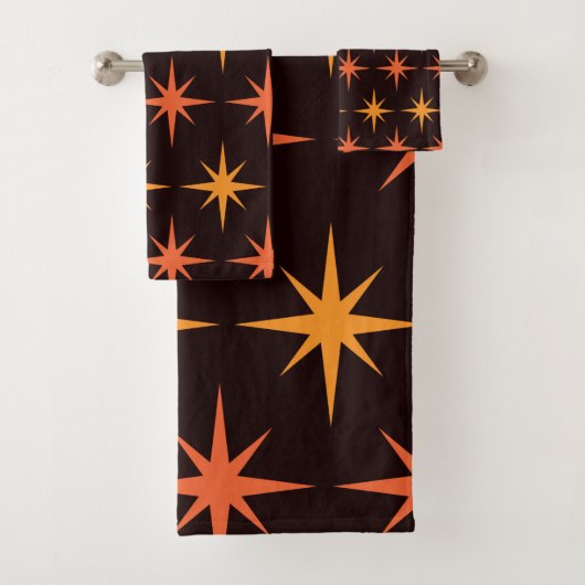 Oranje en Amber Starburst Mid Century Modern Bad Handdoek (Insitu)