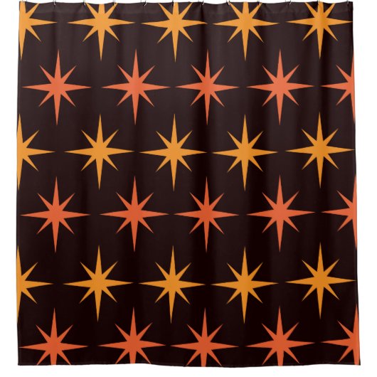 Oranje en Amber Starburst Mid Century Modern Douchegordijn (Voorkant)