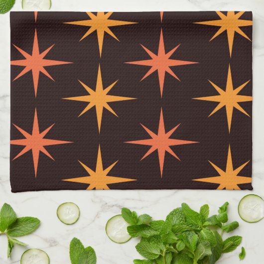 Oranje en Amber Starburst Mid Century Modern Theedoek (Gevouwen)