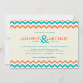 Oranje en Aqua Chevron ZigZag Wedding Invitaties Kaart (Voorkant)