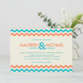 Oranje en Aqua Chevron ZigZag Wedding Invitaties Kaart (Staand voorkant)