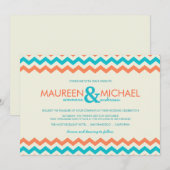 Oranje en Aqua Chevron ZigZag Wedding Invitaties Kaart (Voorkant / Achterkant)