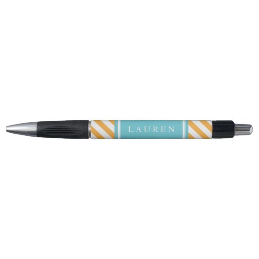Oranje en Aqua Stripes Patroon Pen (Voorkant)