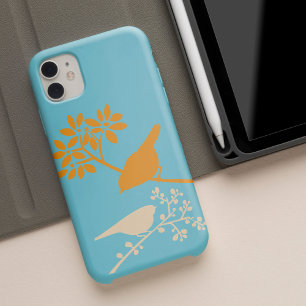 Oranje en Aqua Vogels en Bessen iPhone 15 Pro Max Case