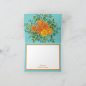 Oranje en Aqua Wedding Modern Floral Bedankkaart (Binnen)