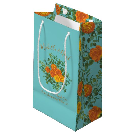 Oranje en Aqua Wedding Modern Floral Klein Cadeauzakje (Voorkant Gekanteld)