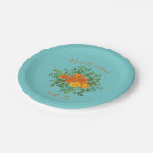 Oranje en Aqua Wedding Modern Floral Papieren Bordje (Gekanteld)