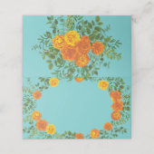 Oranje en Aqua Wedding Modern Floral Plaatskaartje (Buitenkant ongevouwen)