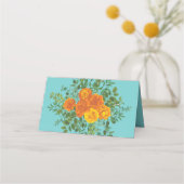 Oranje en Aqua Wedding Modern Floral Plaatskaartje (Achterkant)