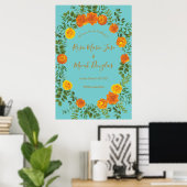 Oranje en Aqua Wedding Modern Floral Poster (Thuiskantoor)