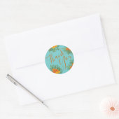 Oranje en Aqua Wedding Modern Floral Ronde Sticker (Envelop)