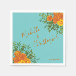 Oranje en Aqua Wedding Modern Floral Servet