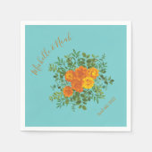 Oranje en Aqua Wedding Modern Floral Servet (Voorkant)