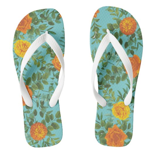 Oranje en Aqua Wedding Modern Floral Teenslippers (Voetbed)
