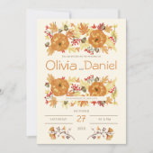 Oranje en beige bloemenherfstbruiloft kaart (Voorkant)