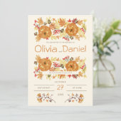 Oranje en beige bloemenherfstbruiloft kaart (Staand voorkant)