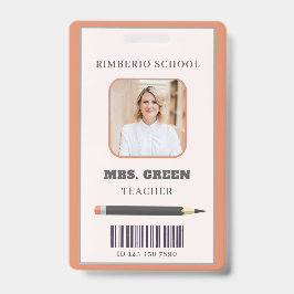 Oranje en Beige Eenvoudige Krabbels Docenten ID-ka Badge
