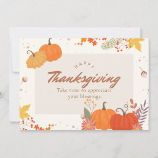 Oranje en beige illustratieve Happy Thanksgiving Feestdagenkaart