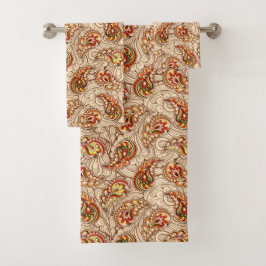 Oranje en beige paisley  bad handdoek