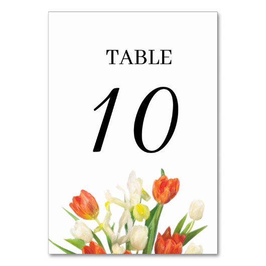 Oranje en Beige Tulp Bruiloft Tafel Nummers Kaart (Voorkant)