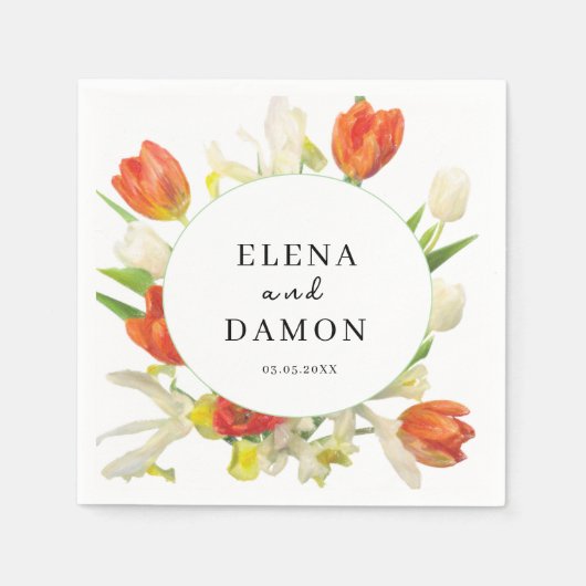 Oranje en beige tulpenbruiloft servet (Voorkant)