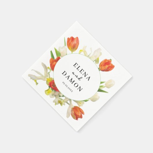 Oranje en beige tulpenbruiloft servet (Hoek)